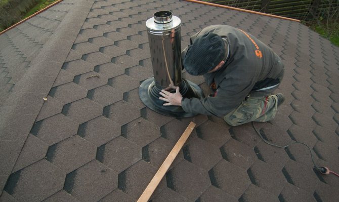 installation of a chimney on the roof