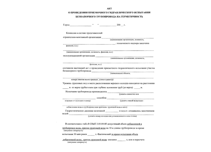 Образец на акта за хидравлично изпитване на отоплителната система